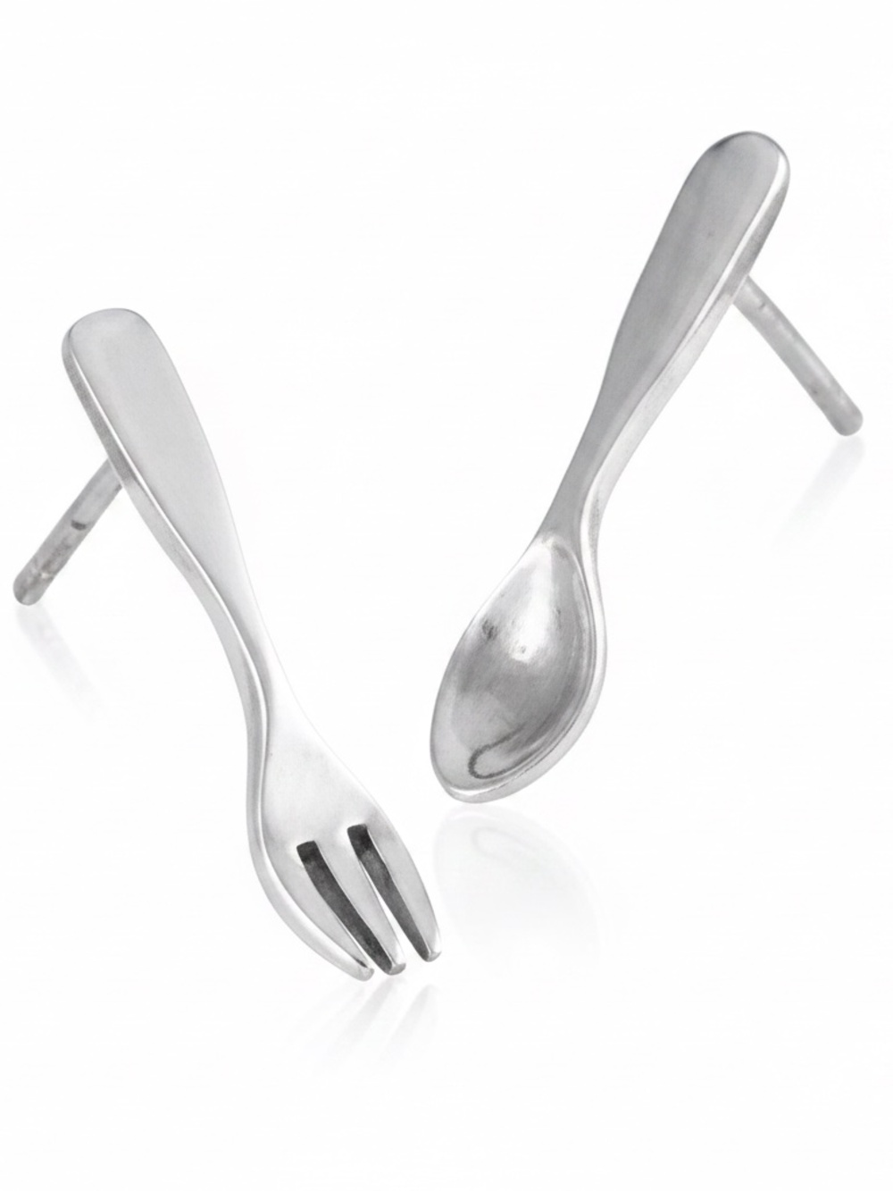 Sterling Silver .925 Fork and Spoon Stud Earrings Unisex Adult - Picture 3 of 3